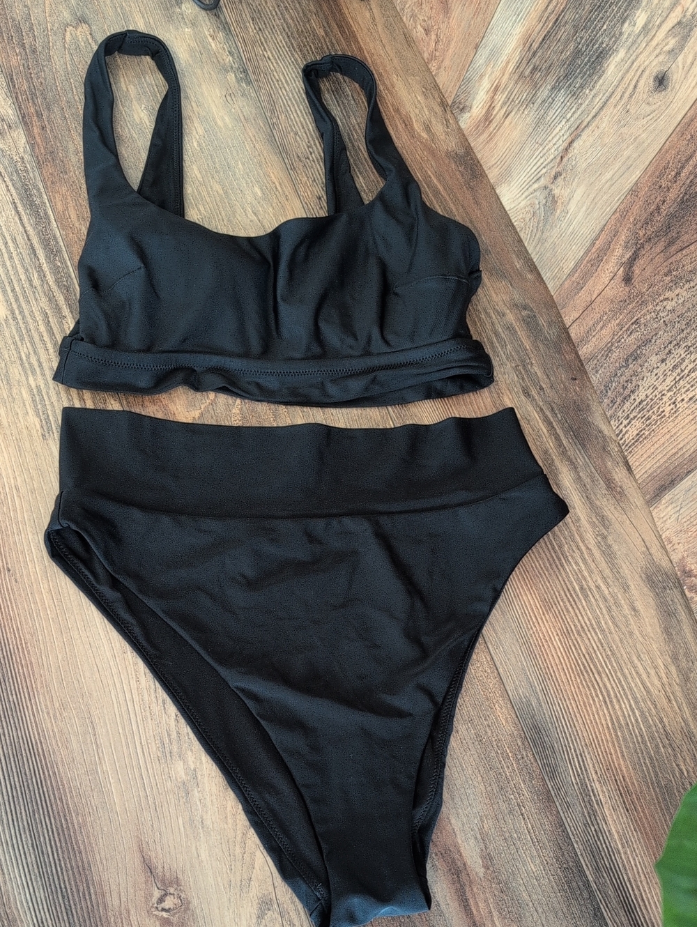 aerie Black Scoop Bralette High-Waist Bikini 2Pc L         F323